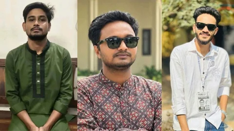 বাম দিক থেকে আহসান হাবীব, হাসিবুল হাসান ও বিশাল চক্রবর্তী। ছবি: সংগৃহীত