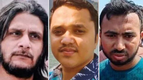 (বাঁ থেকে) টুপটুপ রিসোর্টের মালিক নিয়াজ মোর্শেদ, অংশীদার তানভীর এবং ম্যানেজার মোহাম্মদ সুমন। ছবি: সংগৃহীত