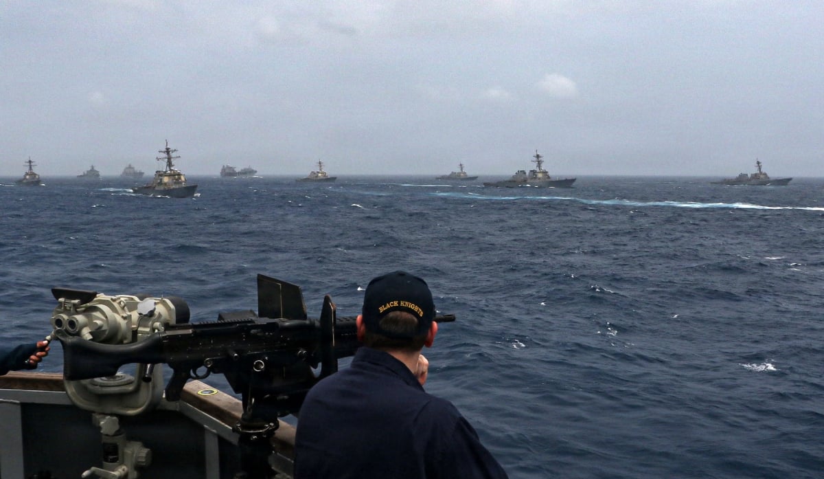 A US navy handout photo shows a US sailor aboard a missile destroyer in the strait of Hormuz
