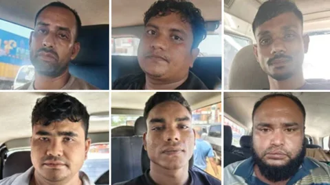 (ওপরের সারির বাঁ থেকে) সুমন মুন্সি, মিজানুর রহমান ও জয়নাল উদ্দিন এবং (নিচের সারির বাঁ থেকে) আব্বাস উদ্দিন, ছলিম ওরফে সেলিম ও দেলোয়ার হোসেন। ছবি: সংগৃহীত