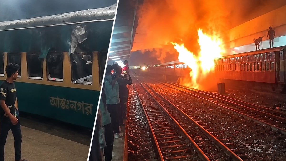 কমলাপুরে ট্রেনের বগিতে আগুন, নাশকতার সন্দেহ