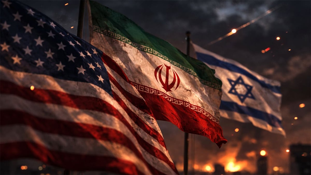 Iran-USA-And-Israel-Flag-In-Context-Of-War-07-06-2026