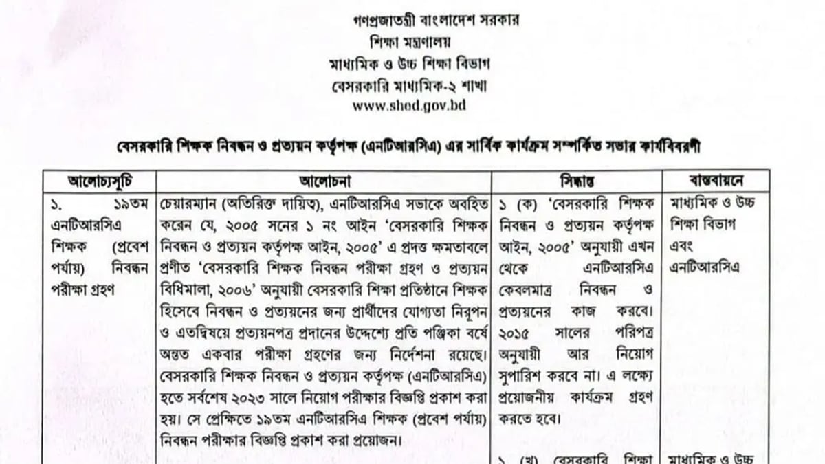 ৩ আগস্ট শিক্ষা মন্ত্রণালয়ে অনুষ্ঠিত সভার কার্যবিবরণীর একাংশ। ছবি: সংগৃহীত