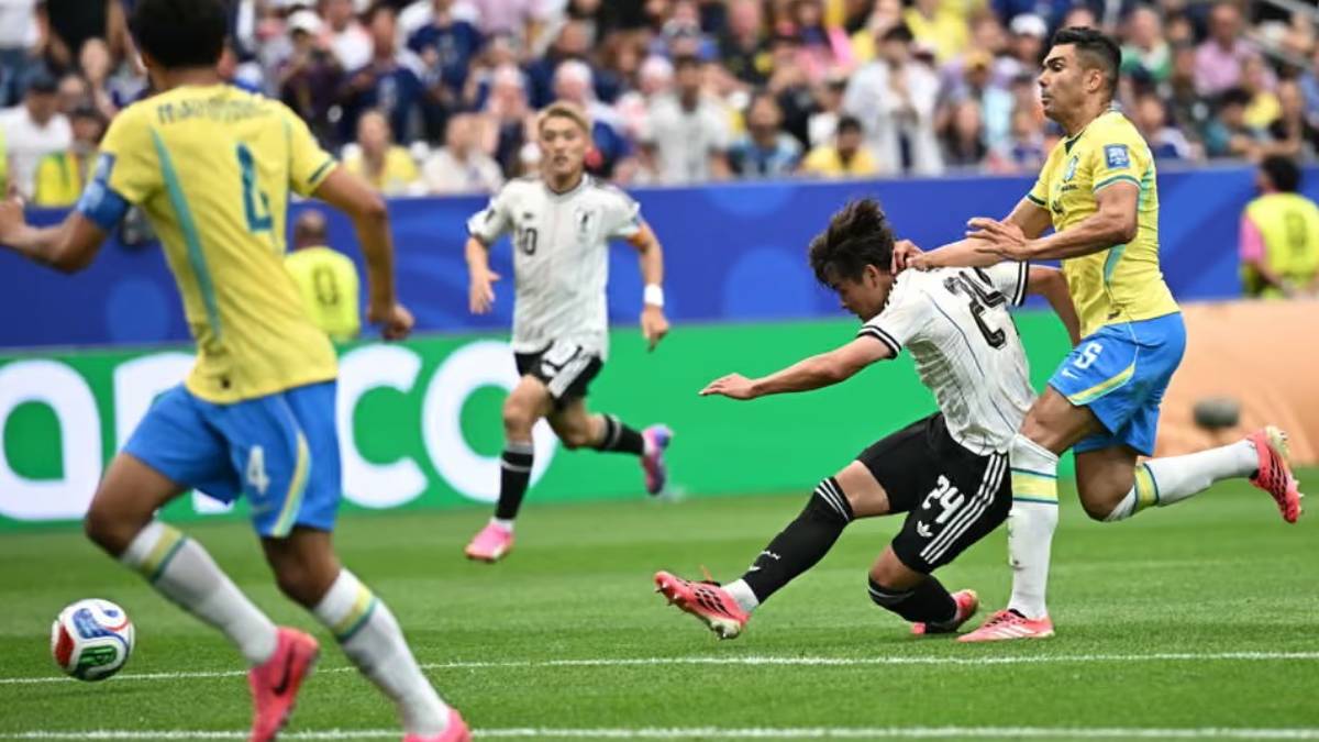 Kaishu Sano Of Japan Shoots And Scores Against Brazil 29-06-2026