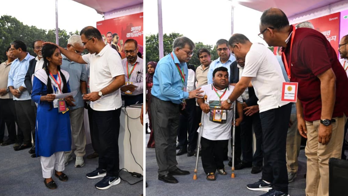 মেধাবী শিক্ষার্থী, অসুস্থ, দুস্থ ও প্রতিবন্ধী ব্যক্তিদের অনুদান প্রদান করেন প্রধানমন্ত্রী। ছবি: পিএমও