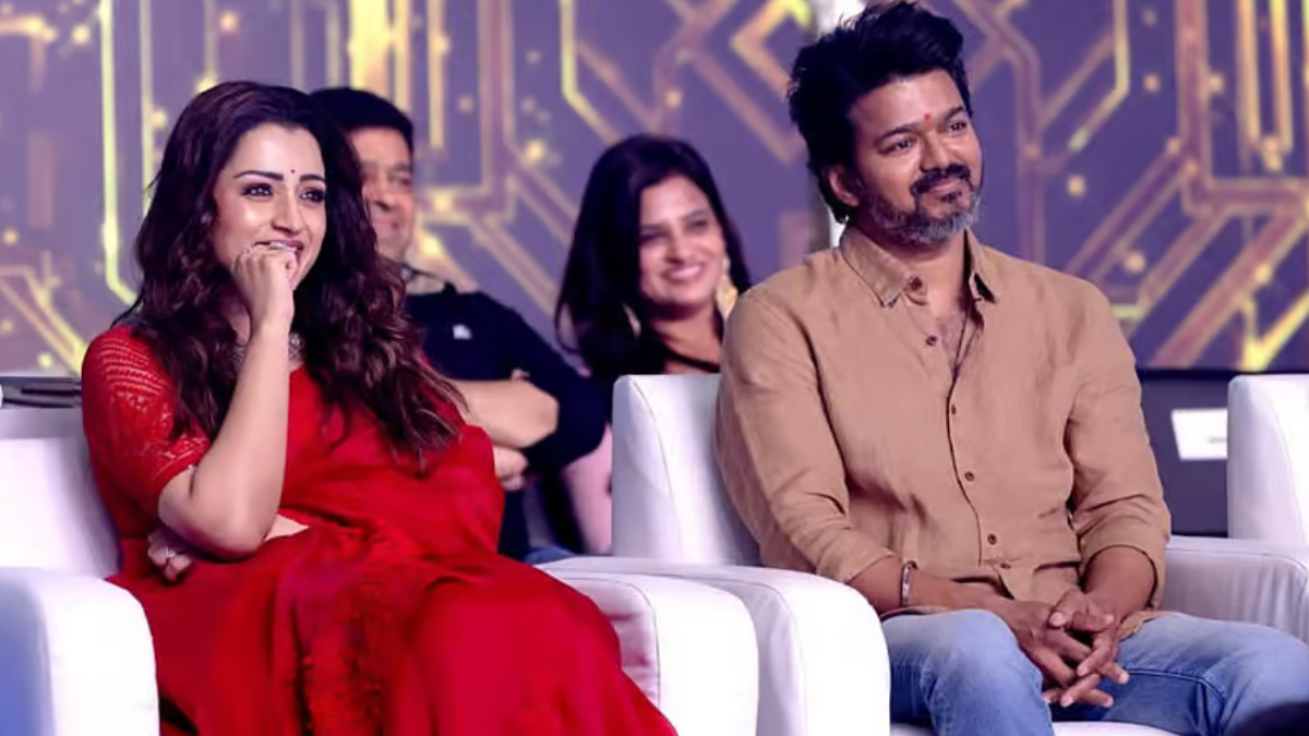 ‘লিও’ সিনেমার প্রচারে বিজয় ও তৃষা। ছবি: টাইমস অব ইন্ডিয়া